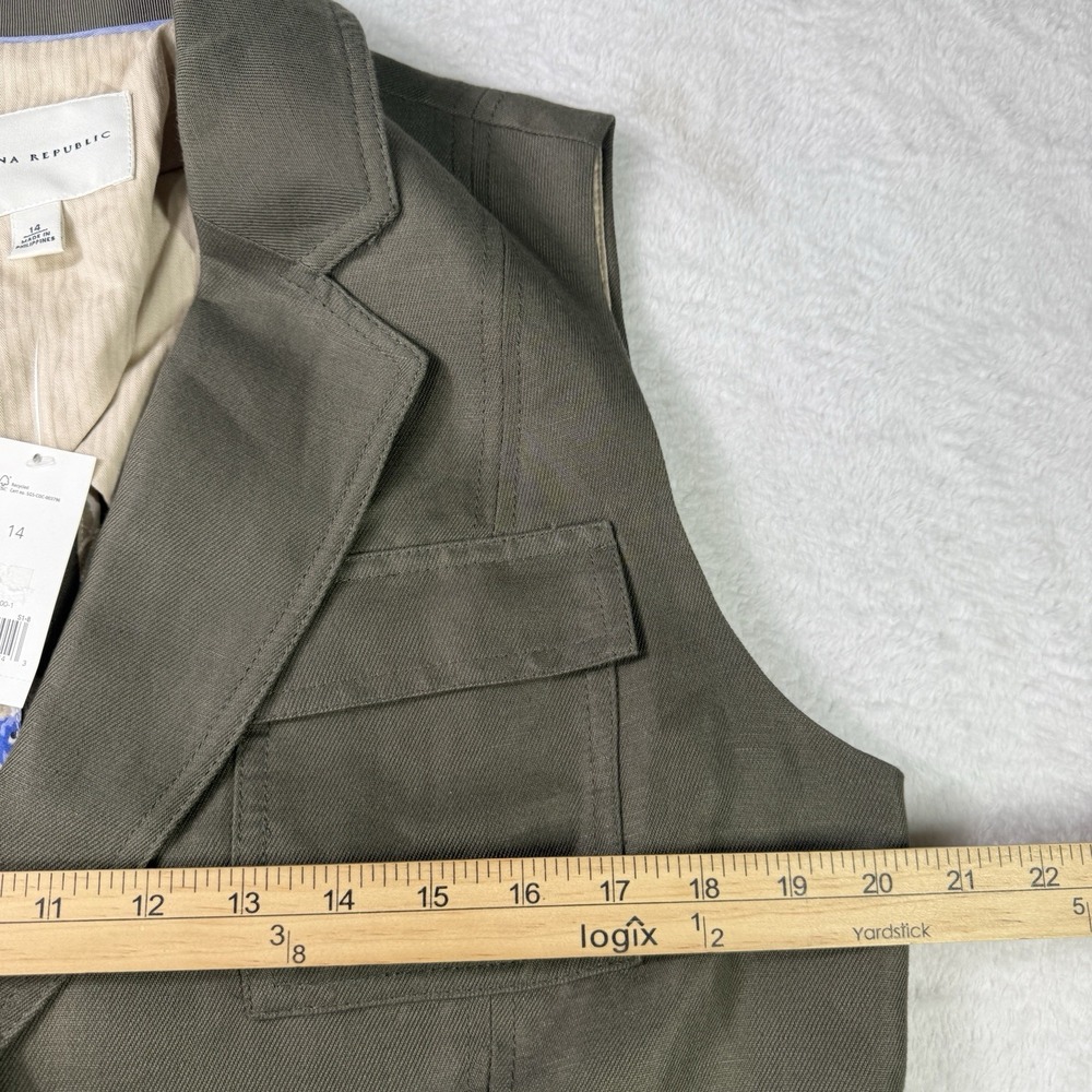 Banana Republic Olive Green Safari Travel Utility Vest Womens Size 14 Linen NWT - Picture 10 of 12
